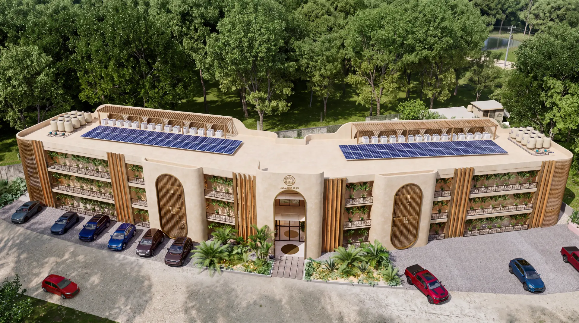 Aktum 369 boutique apartments at dusk surrounded by Riviera Maya jungle